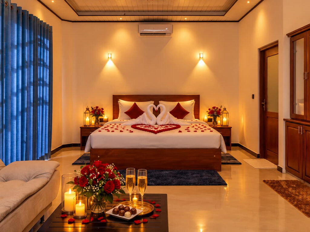 Honeymoon room decorated with flowers at Arice